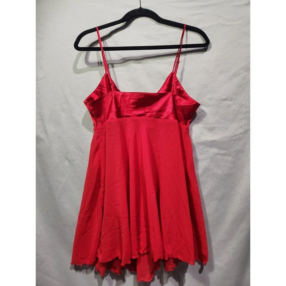 Victorias Secret 90s Red‎ Satin Babydoll Gown Slip Bow Accent Sheer M Valentines